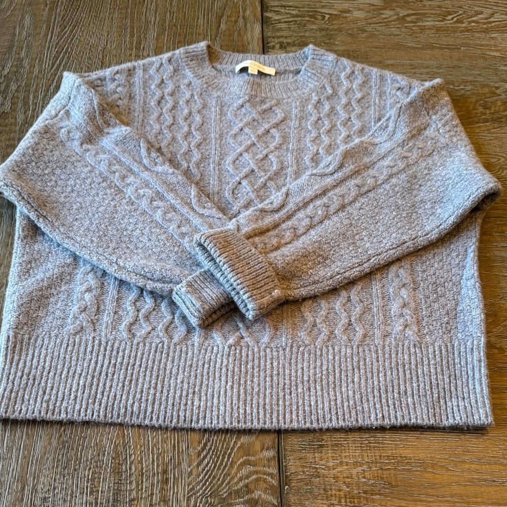 Favorite Daughter Light Gray Cable Knit Crewneck Sweater